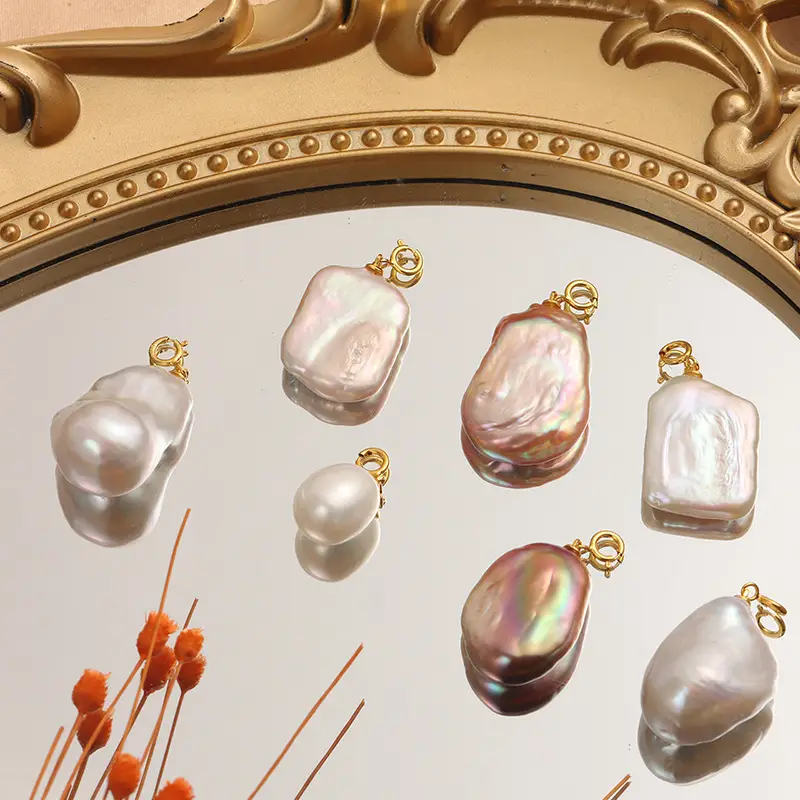 Natural Pearl Pendant with Gold Plated Baroque Design - Image 6