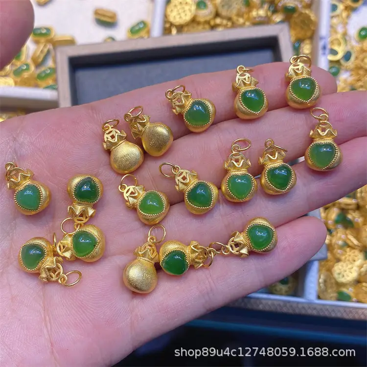 Green Jade Pendant Bracelet Set S925 Silver DIY Jewelry - Image 2
