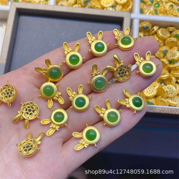 Green Jade Pendant Bracelet Set S925 Silver DIY Jewelry - Image 11