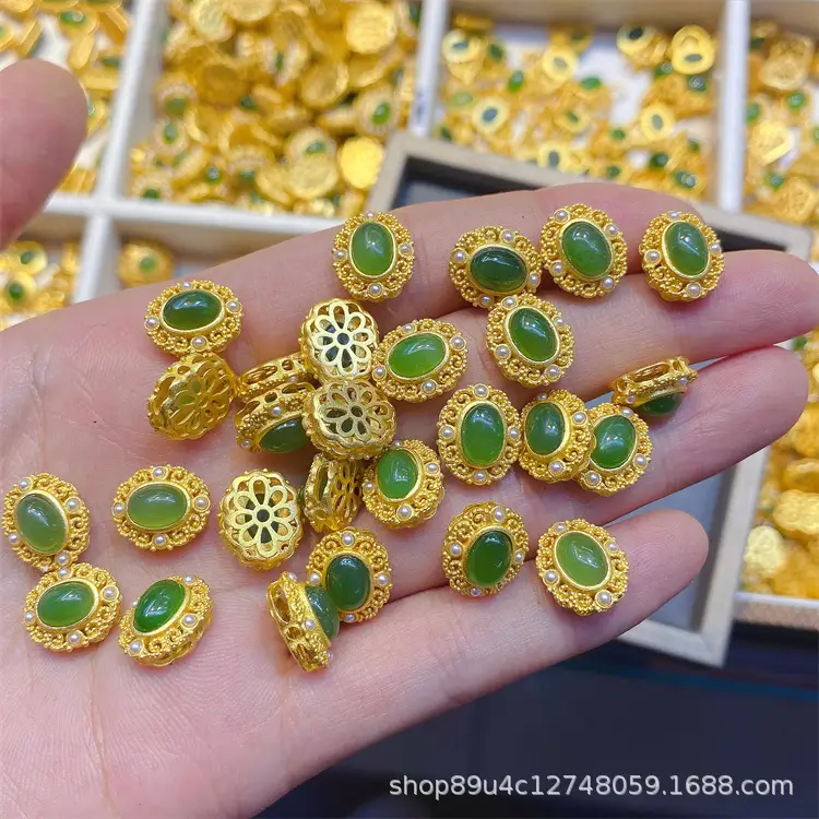 Green Jade Pendant Bracelet Set S925 Silver DIY Jewelry - Image 13