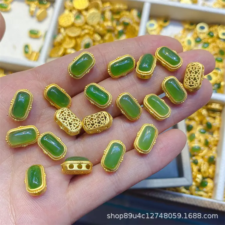 Green Jade Pendant Bracelet Set S925 Silver DIY Jewelry - Image 15
