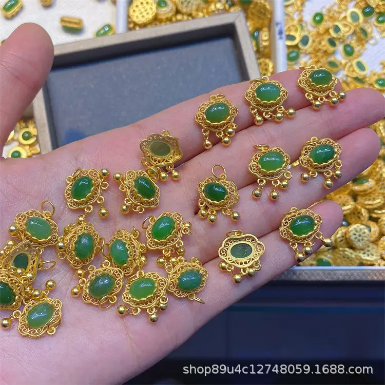 Green Jade Pendant Bracelet Set S925 Silver DIY Jewelry - Image 5