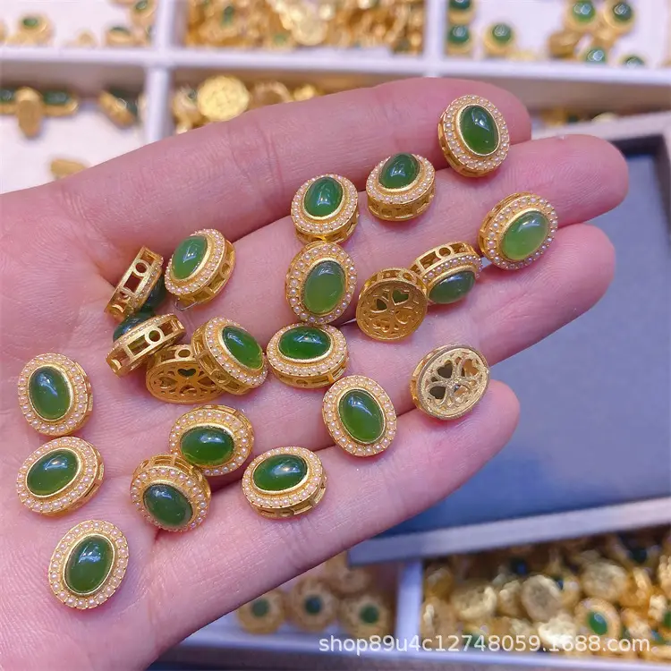 Green Jade Pendant Bracelet Set S925 Silver DIY Jewelry - Image 6