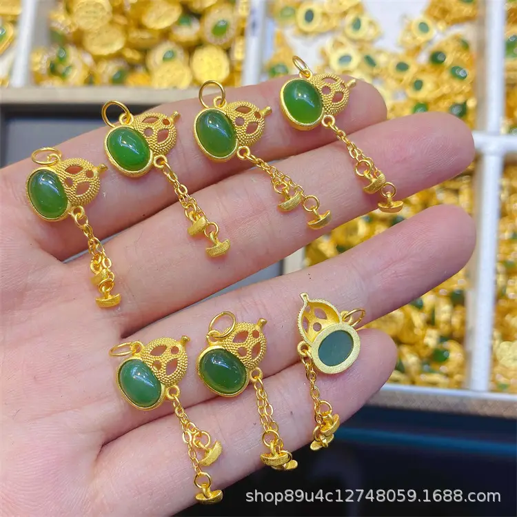 Green Jade Pendant Bracelet Set S925 Silver DIY Jewelry - Image 8