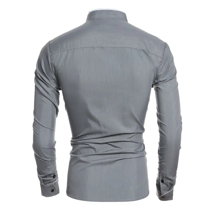 Men Slim Fit Casual Shirt Black White Grey Long Sleeve - Image 5