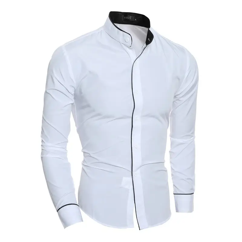Men Slim Fit Casual Shirt Black White Grey Long Sleeve - Image 6