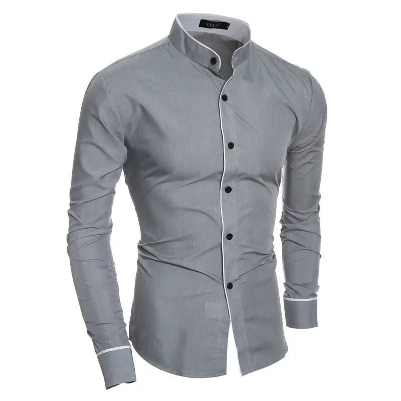 Men Slim Fit Casual Shirt Black White Grey Long Sleeve - Image 3