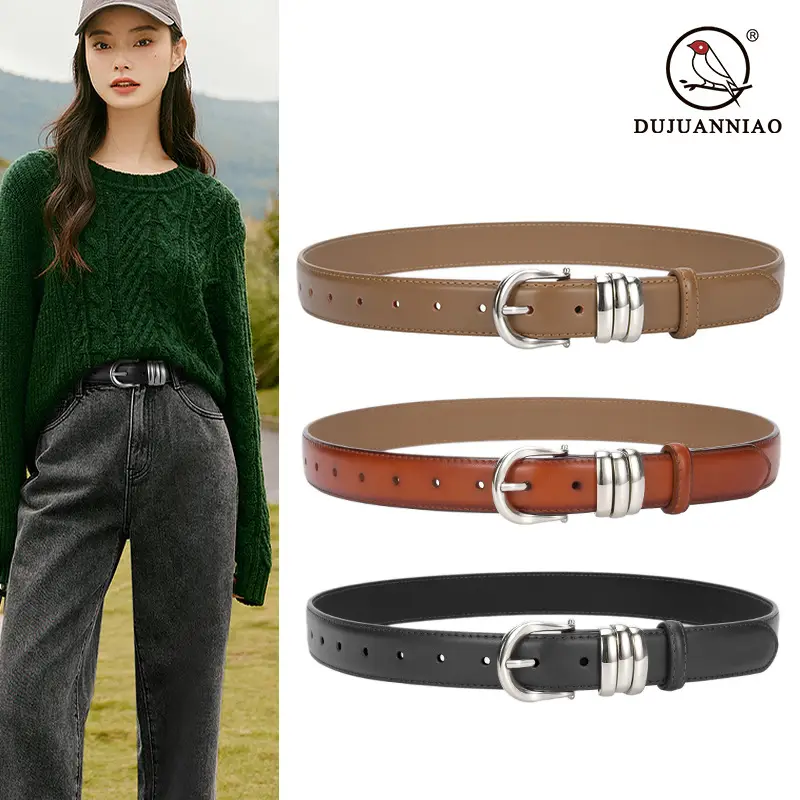 Women's Brown Leather Belt with Silver Buckle