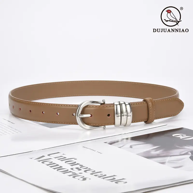 Women's Brown Leather Belt with Silver Buckle
