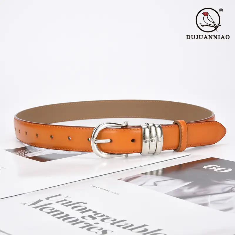 Women's Brown Leather Belt with Silver Buckle