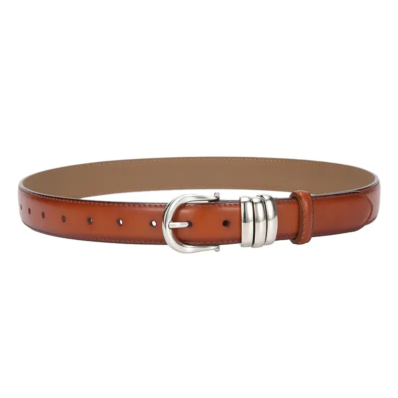 Women's Brown Leather Belt with Silver Buckle
