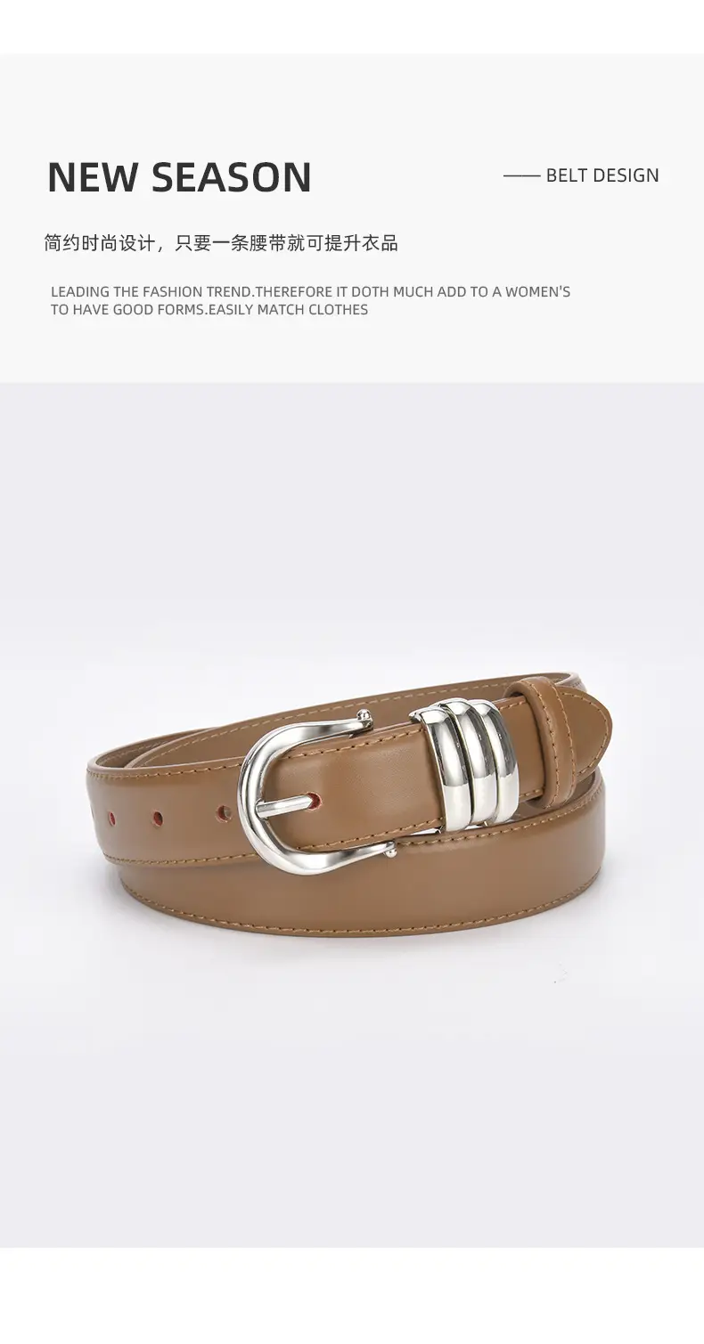 Women's Brown Leather Belt with Silver Buckle — feature 15