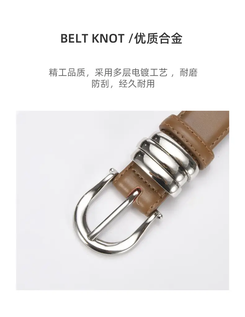 Women's Brown Leather Belt with Silver Buckle — feature 17
