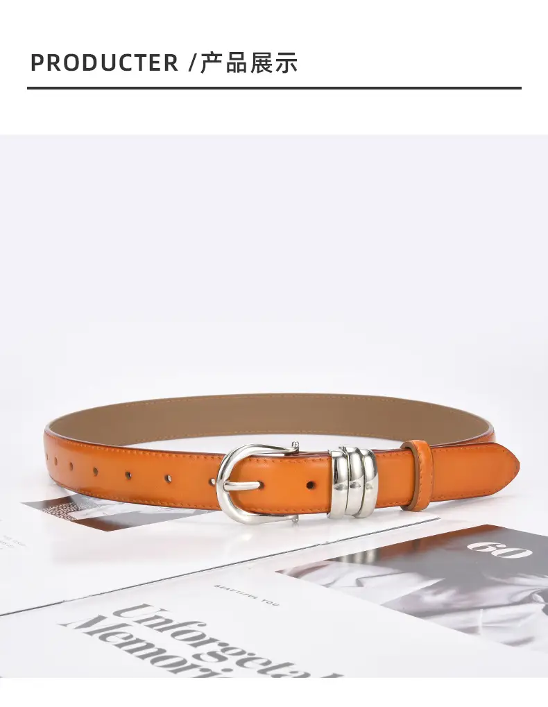 Women's Brown Leather Belt with Silver Buckle — feature 20