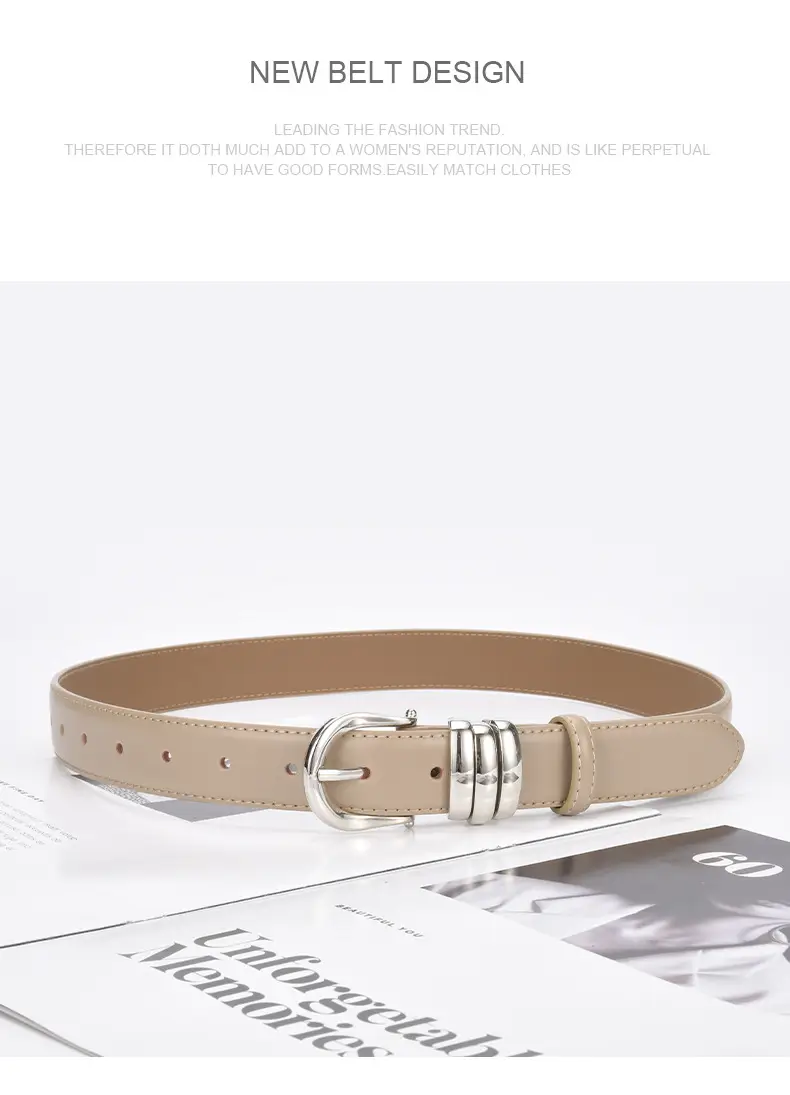 Women's Brown Leather Belt with Silver Buckle — feature 22