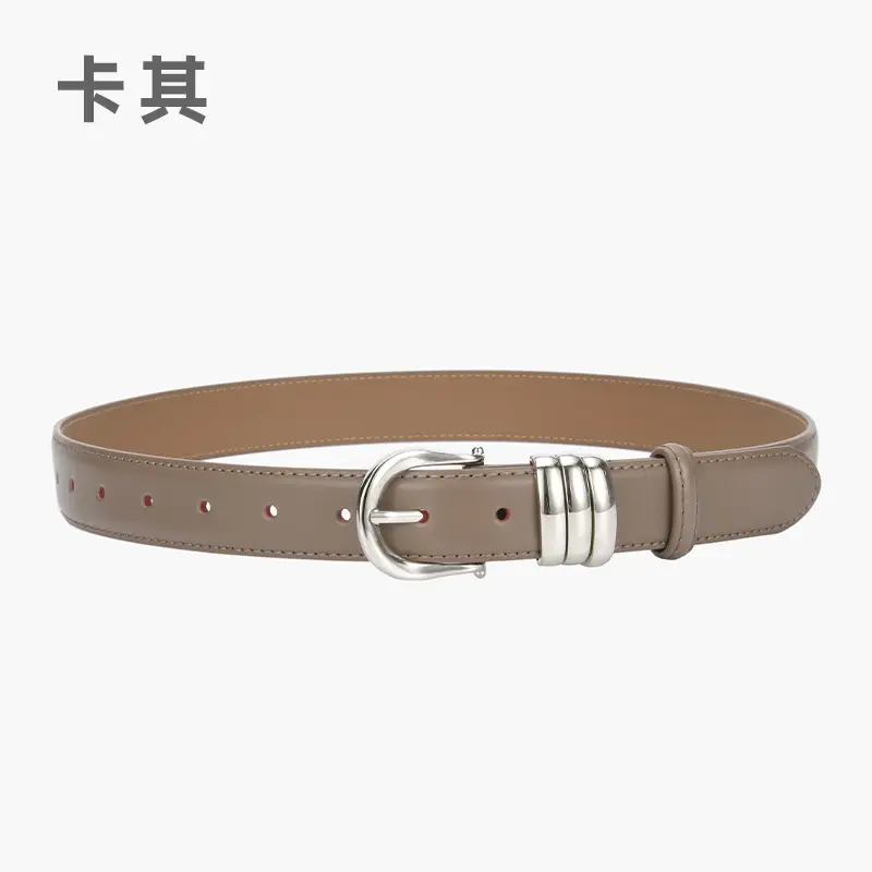 Women's Brown Leather Belt with Silver Buckle