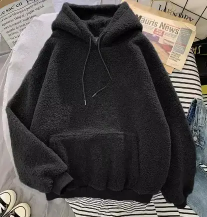 Black Fleece Hoodie Women's Plus Size Velvet Padded - Image 31