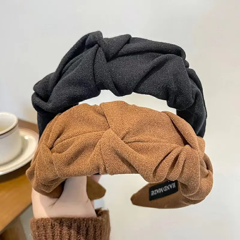 Milk Tea Pleated Wide Brim Headband 2022 Winter