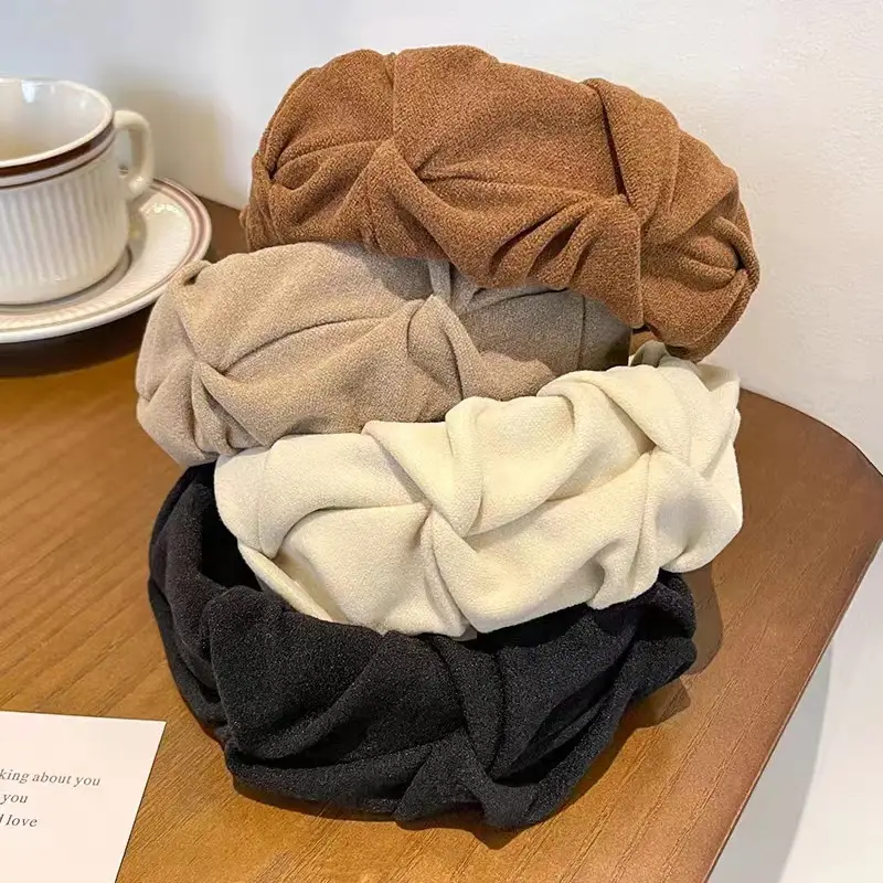 Milk Tea Pleated Wide Brim Headband 2022 Winter