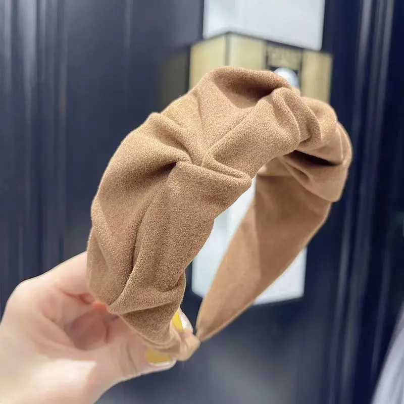 Milk Tea Pleated Wide Brim Headband 2022 Winter
