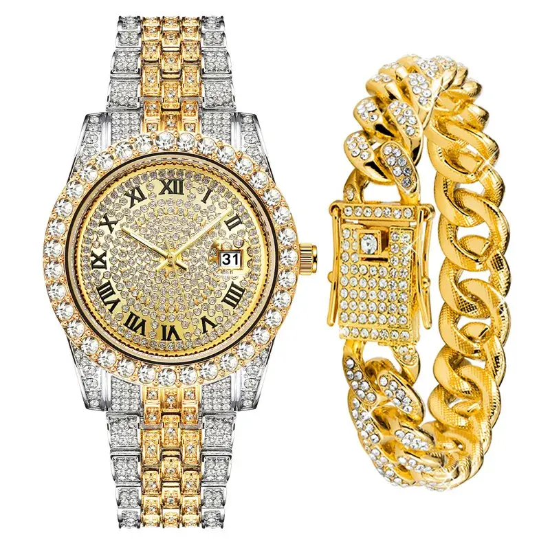 Men's Alloy Diamond Watch Set European American Hip-Hop Trendy - Image 6