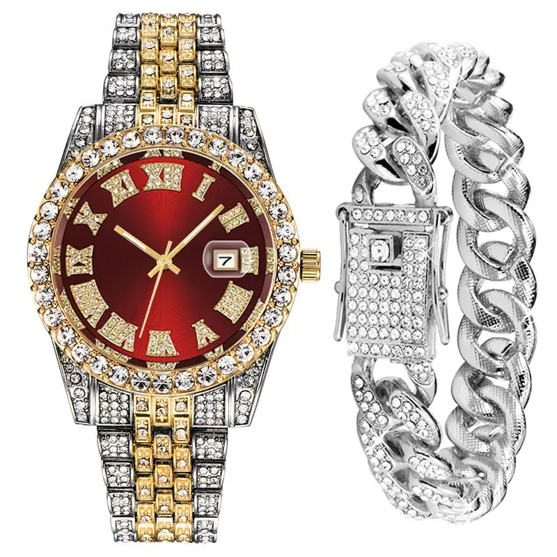 Men's Alloy Diamond Watch Set European American Hip-Hop Trendy - Image 9
