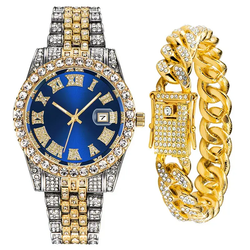 Men's Alloy Diamond Watch Set European American Hip-Hop Trendy - Image 10