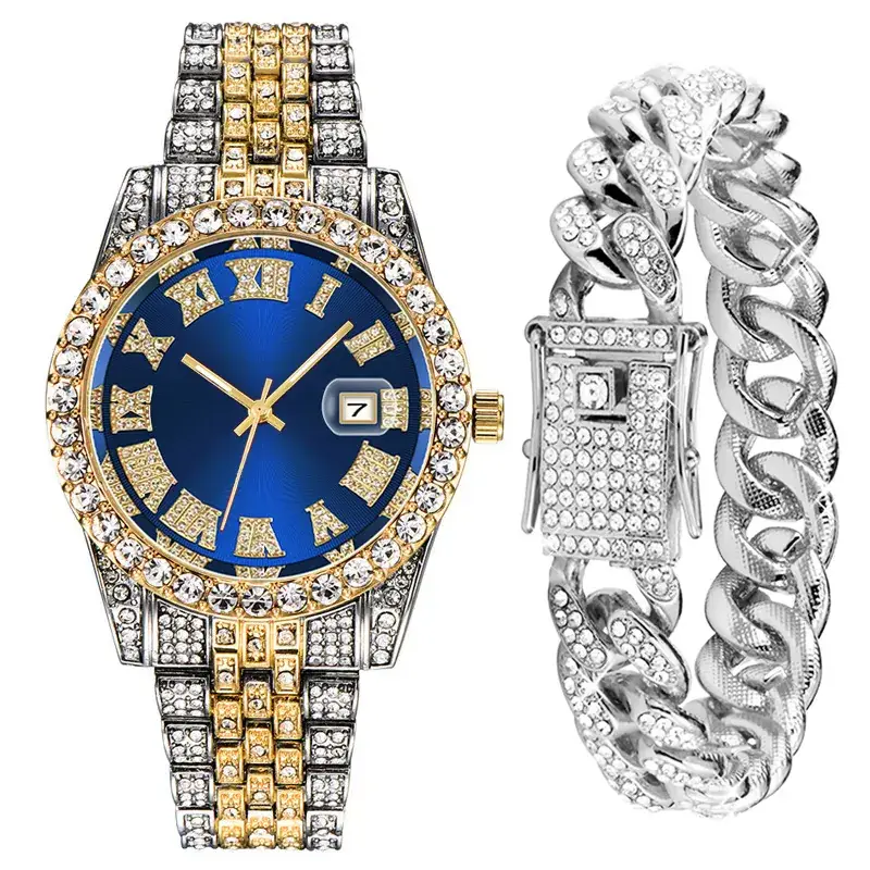 Men's Alloy Diamond Watch Set European American Hip-Hop Trendy - Image 11