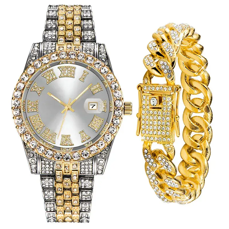 Men's Alloy Diamond Watch Set European American Hip-Hop Trendy - Image 12