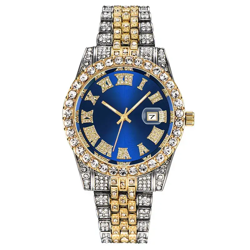 Men's Alloy Diamond Watch Set European American Hip-Hop Trendy - Image 3