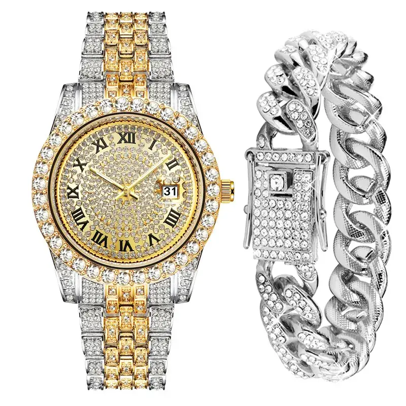 Men's Alloy Diamond Watch Set European American Hip-Hop Trendy - Image 7