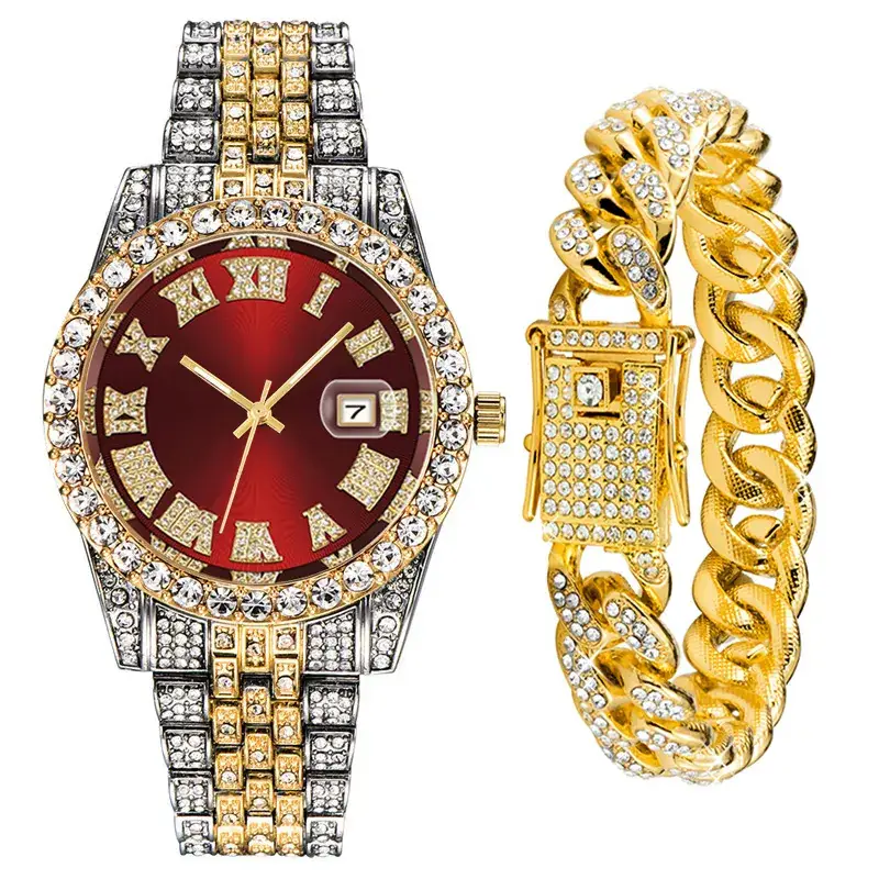 Men's Alloy Diamond Watch Set European American Hip-Hop Trendy - Image 8