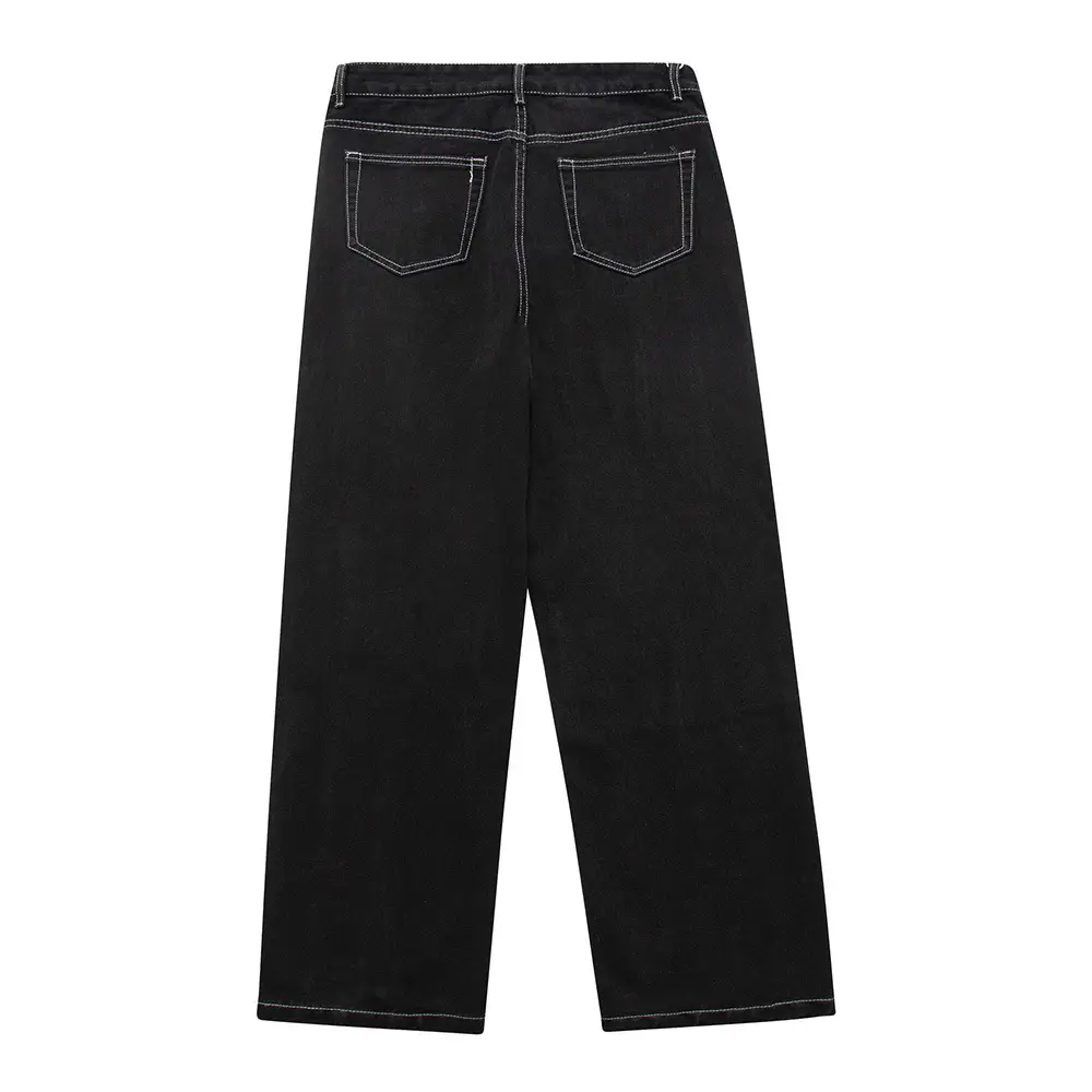 Men's Black Split Stitching Jeans High Street