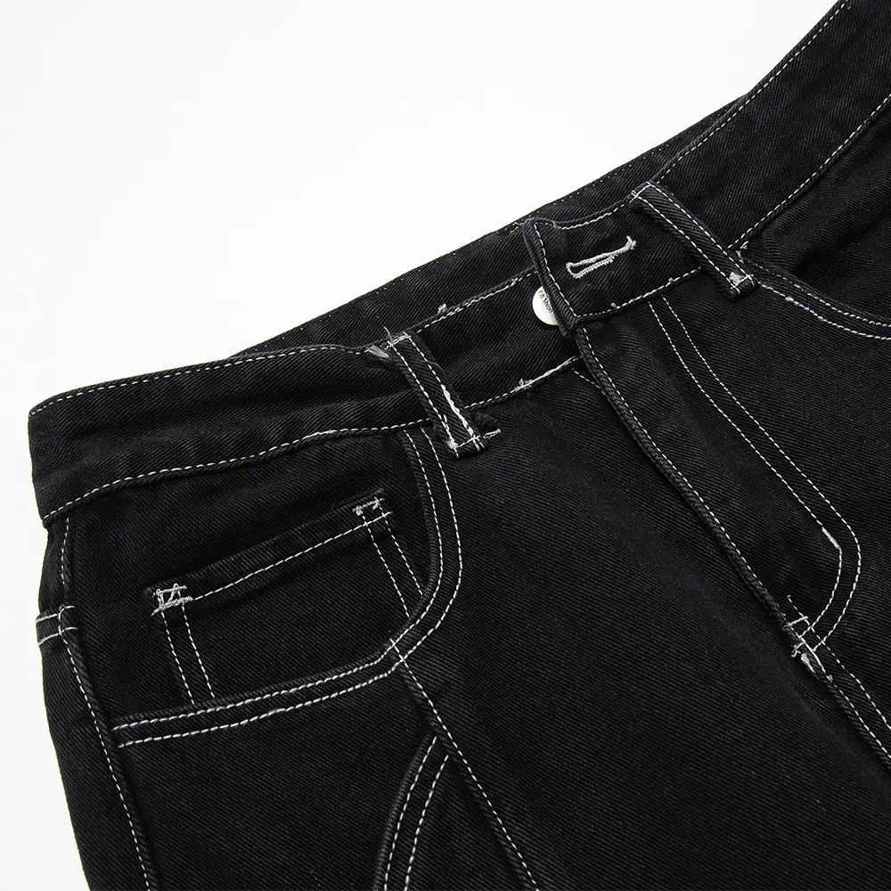Men's Black Split Stitching Jeans High Street
