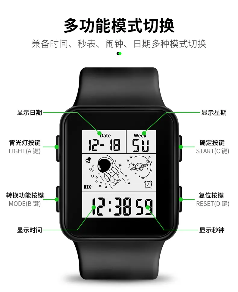 Astronaut Waterproof LED Digital Watch for Men Women — feature 3