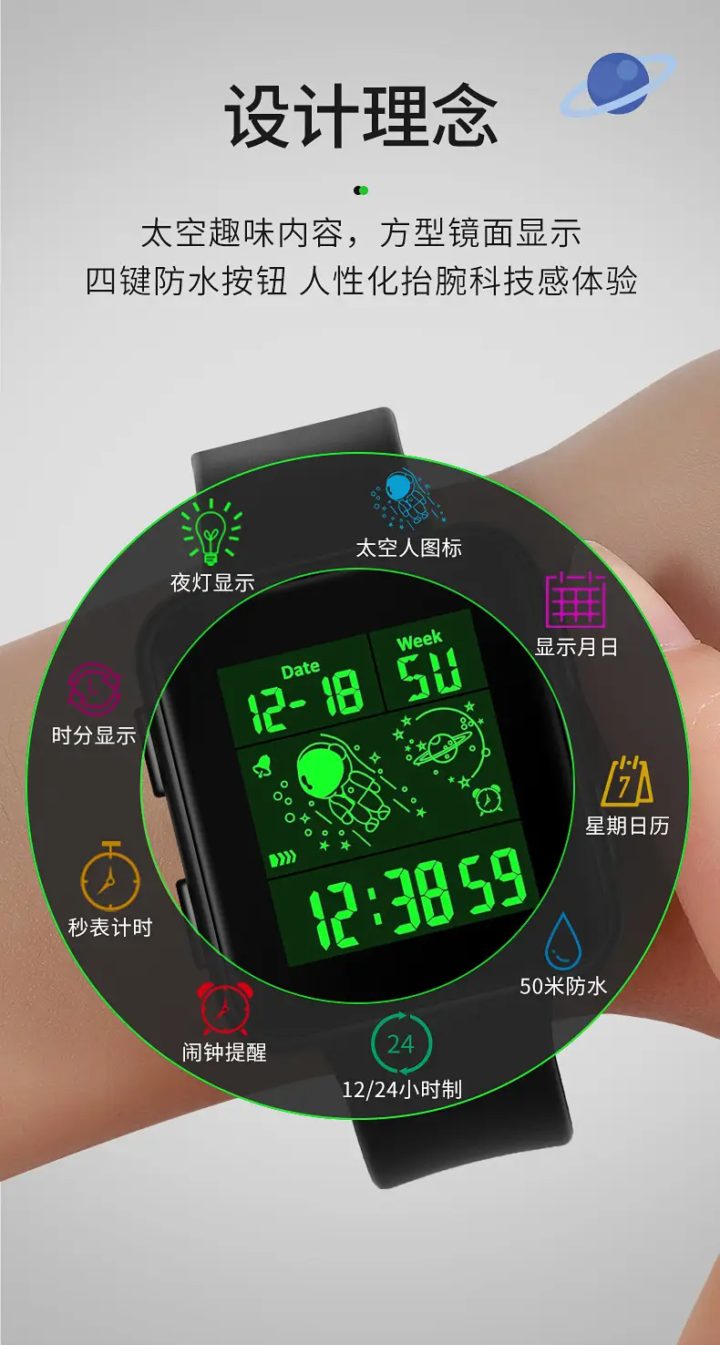 Astronaut Waterproof LED Digital Watch for Men Women — feature 6