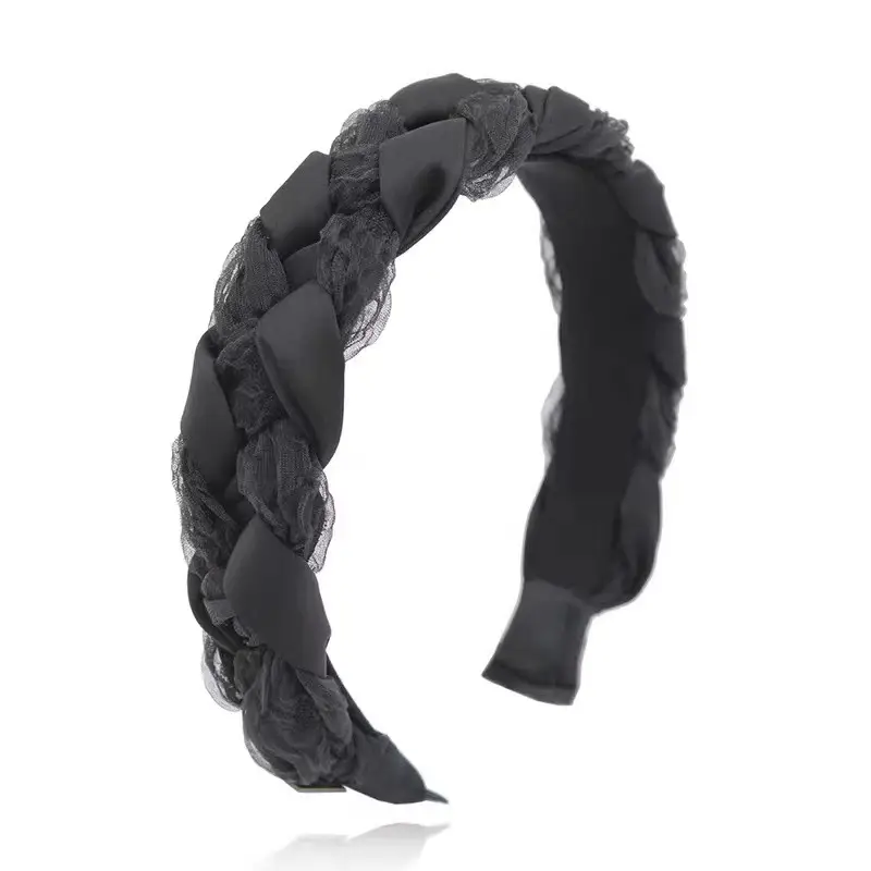 Women's French Braid Hairpin Headband Beige Black - Image 8