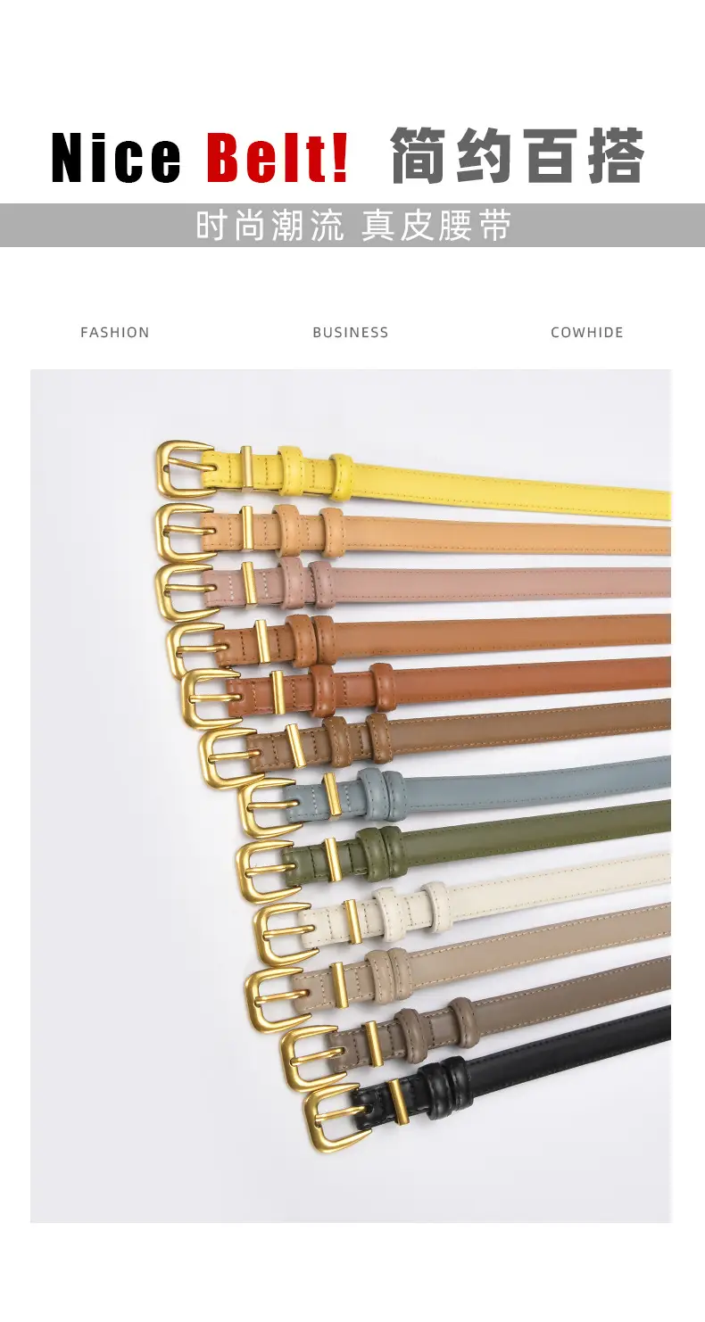 Women's Genuine Leather Narrow Waist Belt Green — feature 14