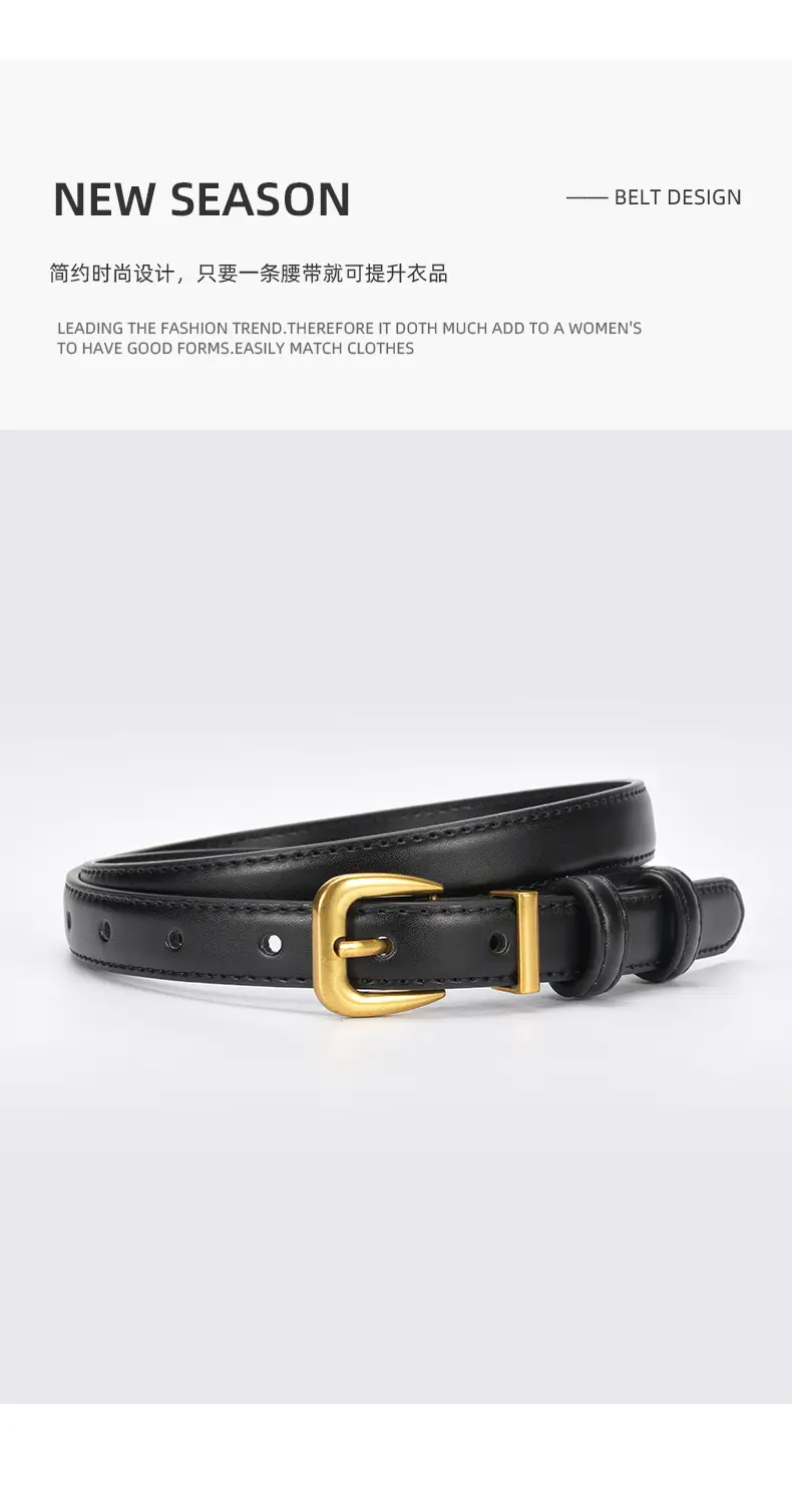 Women's Genuine Leather Narrow Waist Belt Green — feature 15