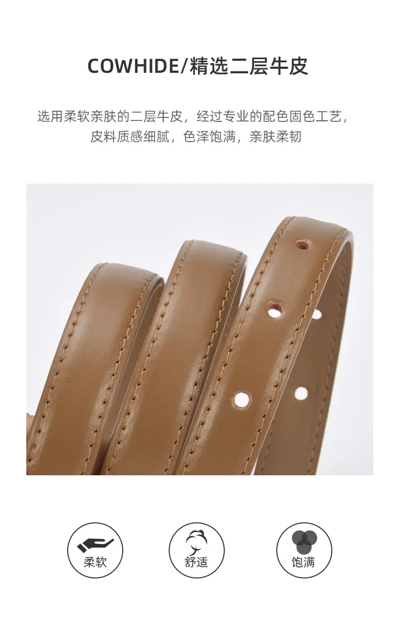 Women's Genuine Leather Narrow Waist Belt Green — feature 16