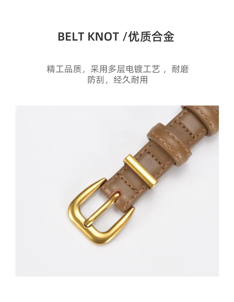 Women's Genuine Leather Narrow Waist Belt Green — feature 17