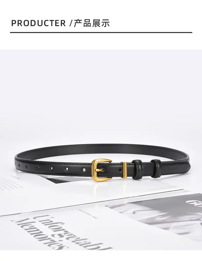 Women's Genuine Leather Narrow Waist Belt Green — feature 20