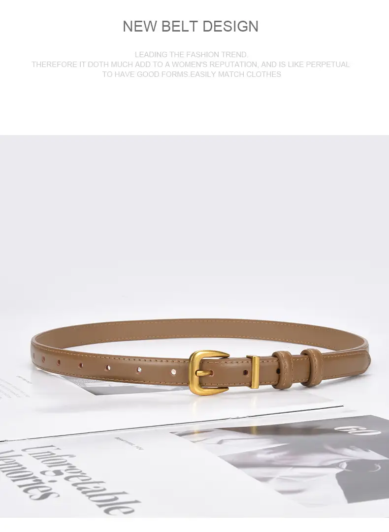 Women's Genuine Leather Narrow Waist Belt Green — feature 21