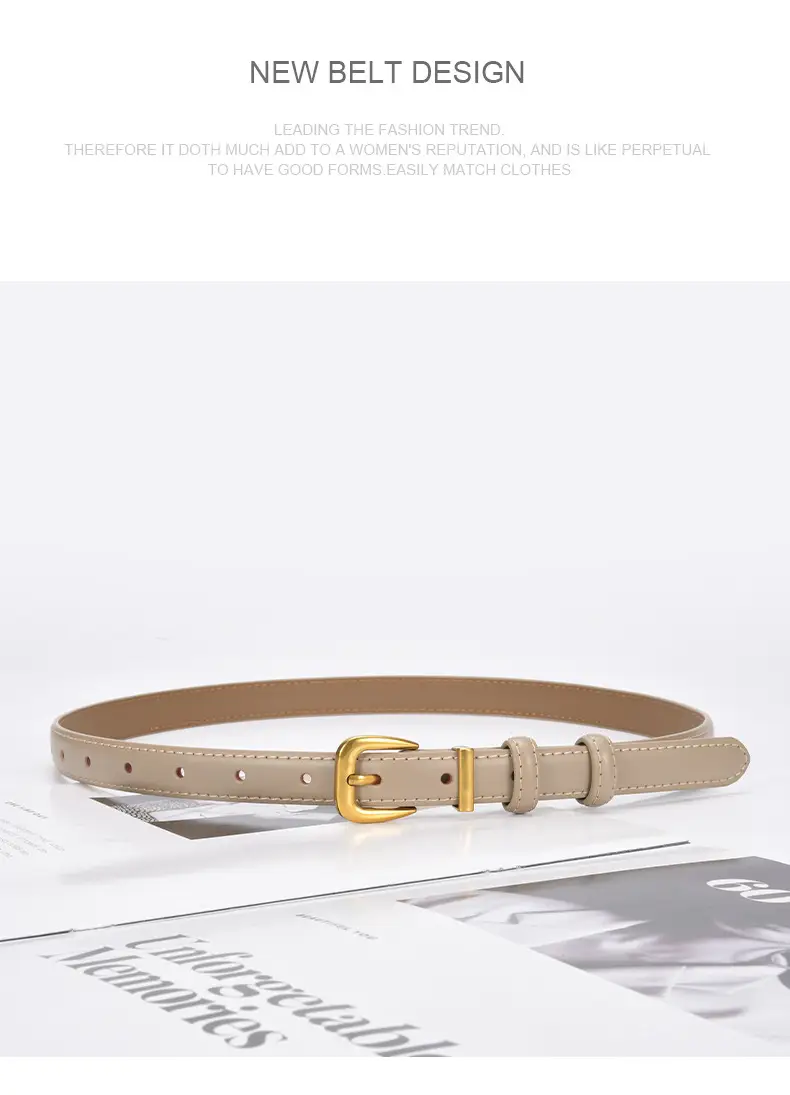 Women's Genuine Leather Narrow Waist Belt Green — feature 22