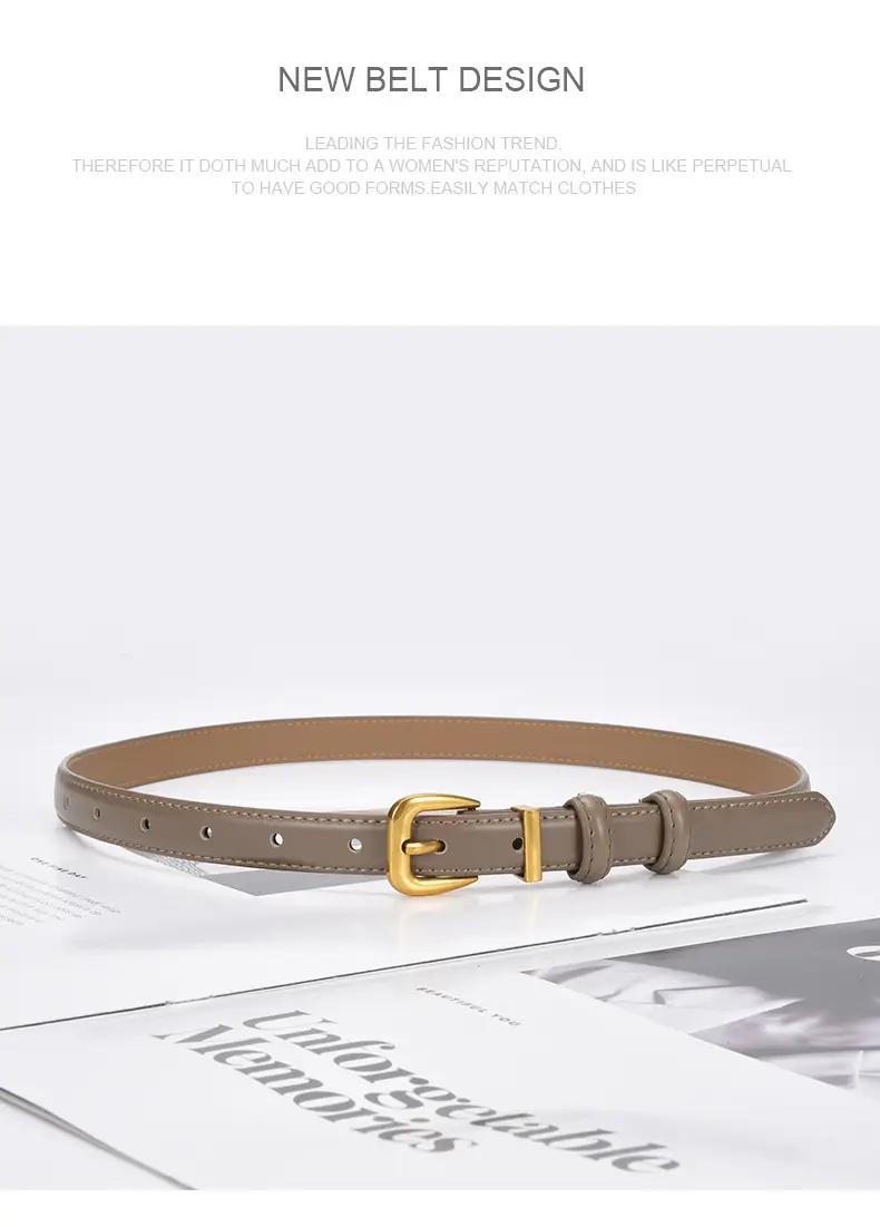 Women's Genuine Leather Narrow Waist Belt Green — feature 23