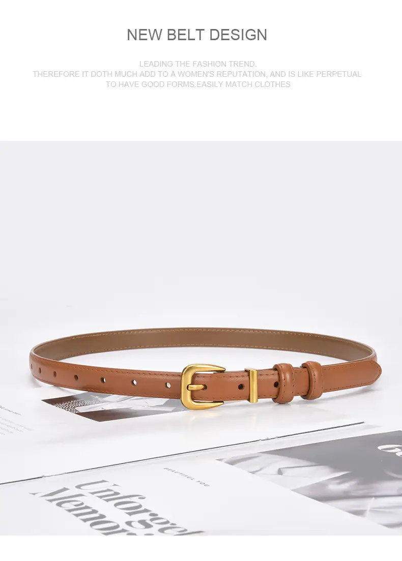 Women's Genuine Leather Narrow Waist Belt Green — feature 24