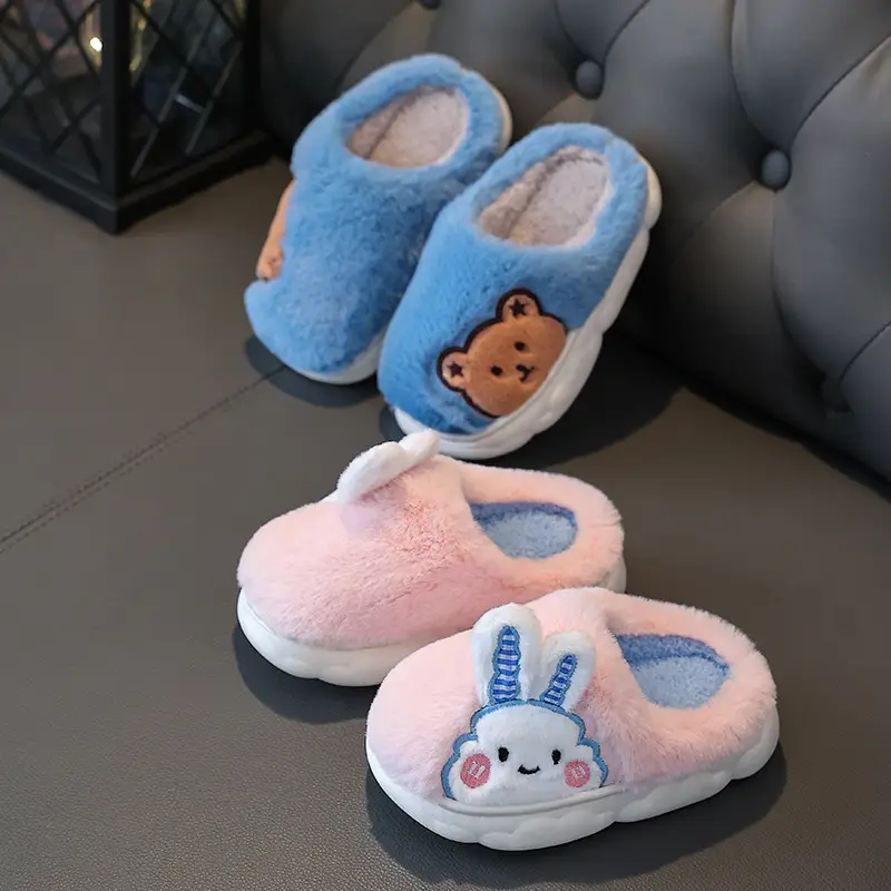 Cute cartoon children's winter cotton slippers men's and women's small medium and big children's home non-slip thermal cotton shoes wholesale