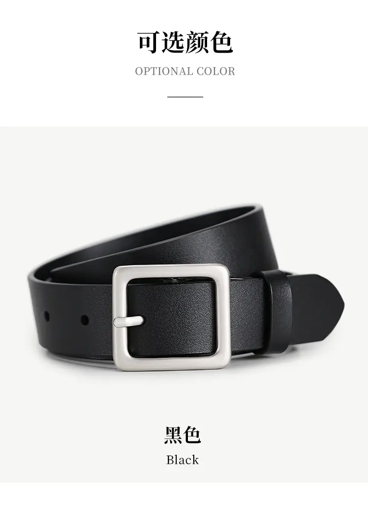 Women's Black Genuine Leather Belt with Decorative Fastener — feature 10