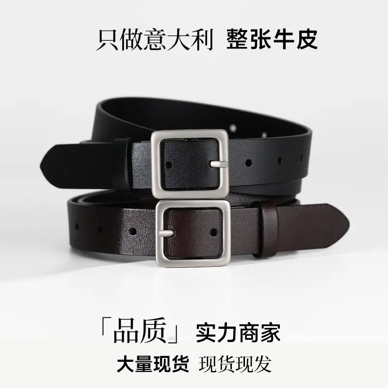 Women's Black Genuine Leather Belt with Decorative Fastener — feature 6