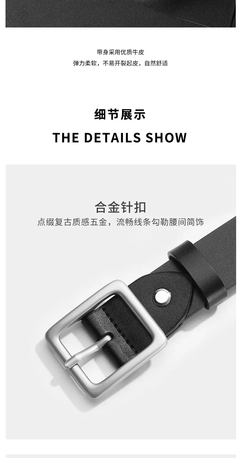 Women's Black Genuine Leather Belt with Decorative Fastener — feature 7